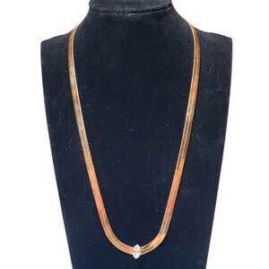 Vtg Gold Tone Necklace Clear Rhinestone Lobster Closure 8.5"